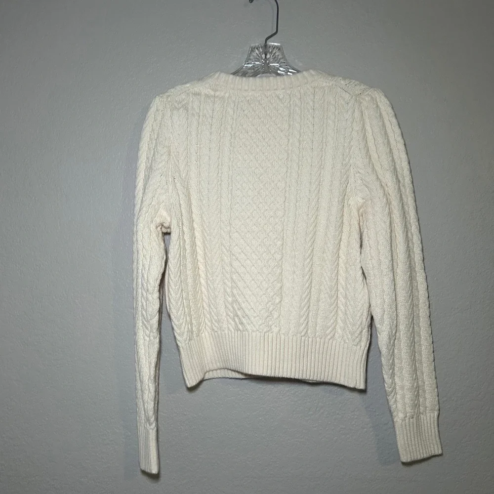 NWT J. Crew Cable-knit puff-sleeve crewneck sweater women's medium preppy